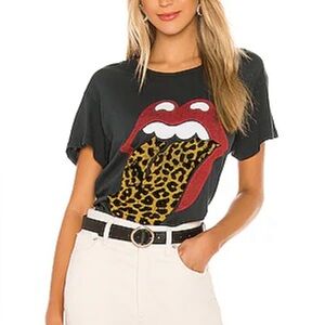 DAYDREAMER for Free People Rolling StonesLeopard Tongue Tour Tee Vintage Black